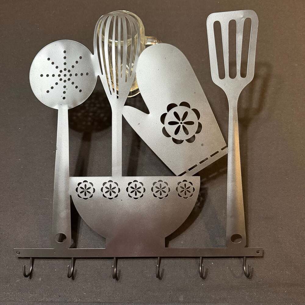 Vintage Metal Kitchen Utensil Wall Mounted Hook Rack 17” x 17”